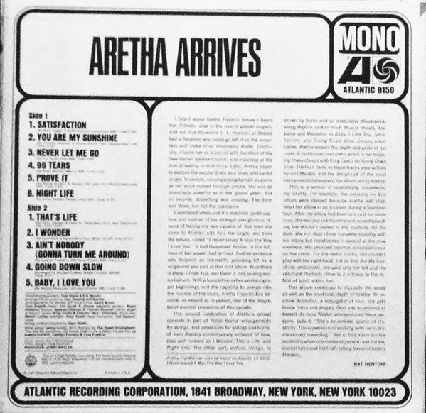 Aretha Franklin : Aretha Arrives (LP, Album, Mono)