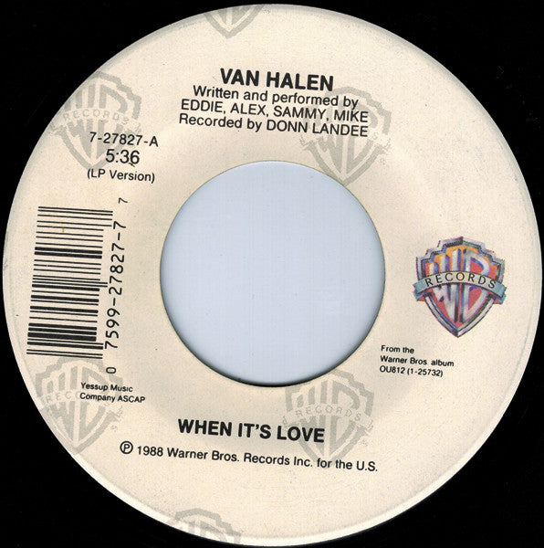 Van Halen : When It's Love (7", Single)
