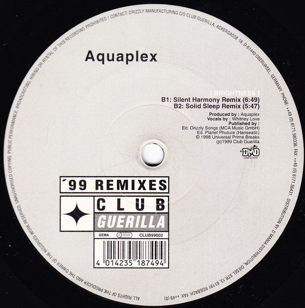 Aquaplex : Brightness ('99 Remixes) (12")