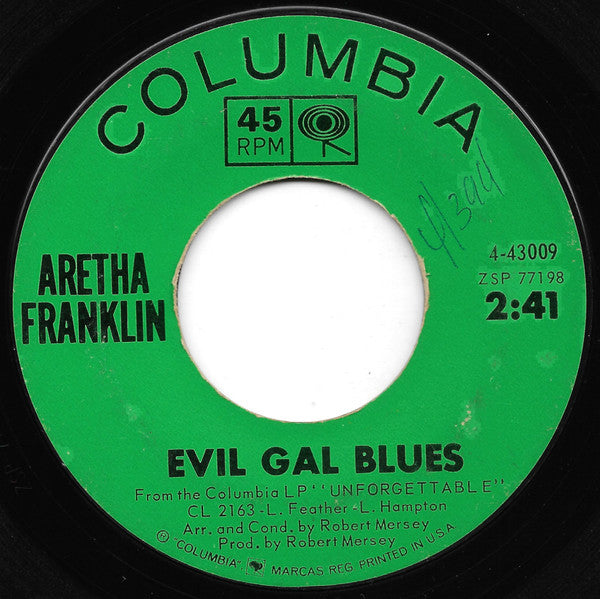 Aretha Franklin : Evil Gal Blues / Soulville (7", Single, Styrene, Ter)