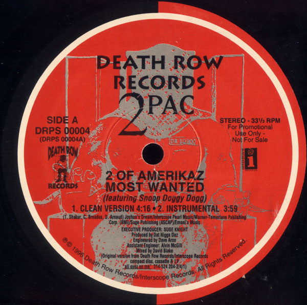 2Pac Featuring Snoop Dogg : 2 Of Amerikaz Most Wanted (12", Single, Promo)
