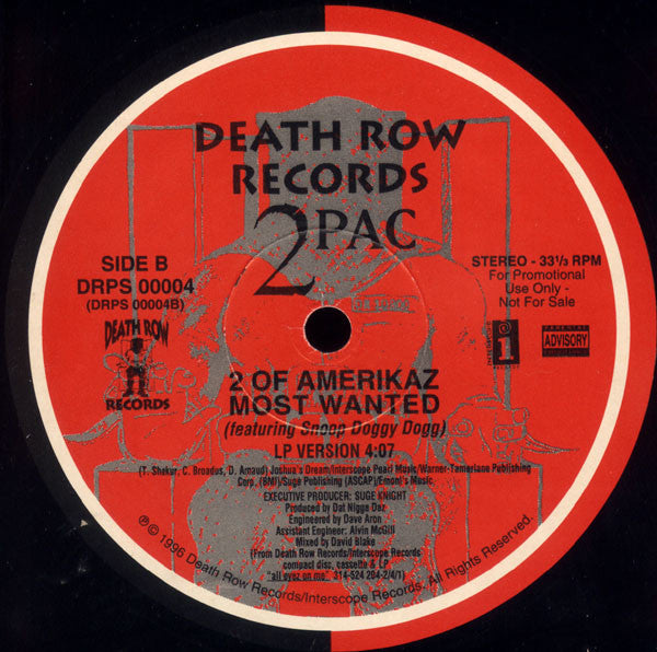 2Pac Featuring Snoop Dogg : 2 Of Amerikaz Most Wanted (12", Single, Promo)