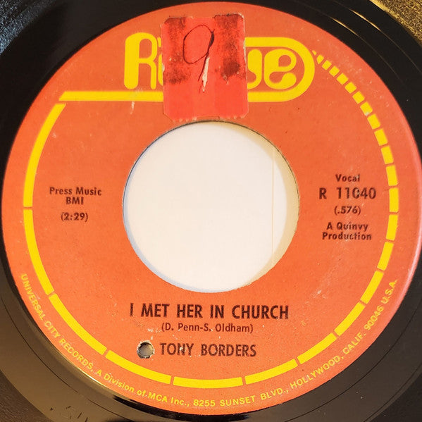 Tony Borders : I Met Her In Church / What Kind Of Spell (7", Single)