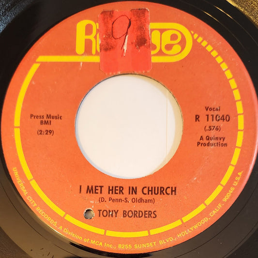 Tony Borders : I Met Her In Church / What Kind Of Spell (7", Single)