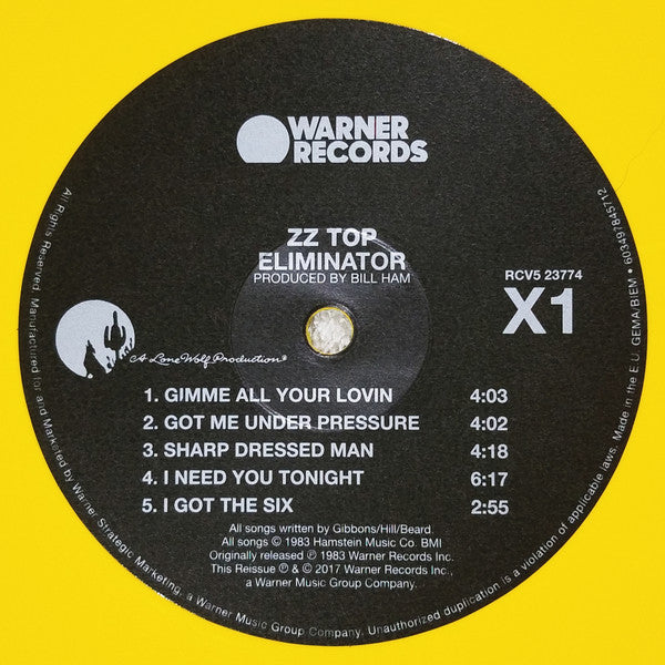 ZZ Top : Eliminator (LP, Album, Ltd, RE, Yel)