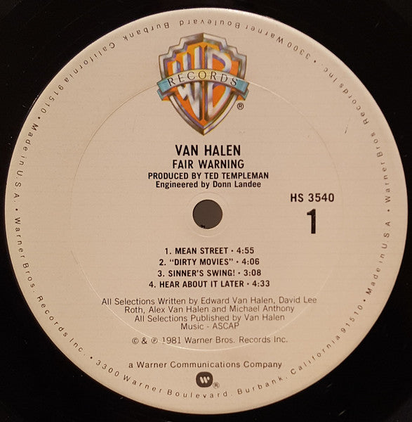 Van Halen : Fair Warning (LP, Album, Club, San)