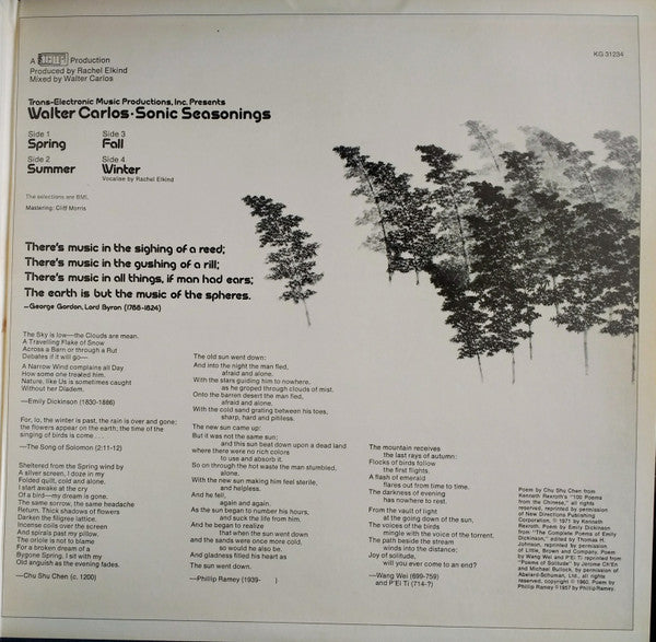 Walter Carlos : Sonic Seasonings (2xLP, Album, Pit)