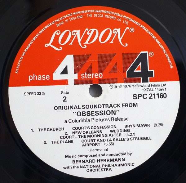 Bernard Herrmann : Obsession (The Original Soundtrack Recording) (LP, Album)