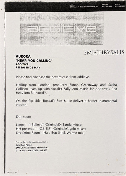 Aurora : Hear You Calling (12", Single)