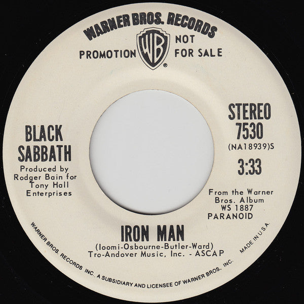 Black Sabbath : Iron Man (7", Single, Mono, Promo)