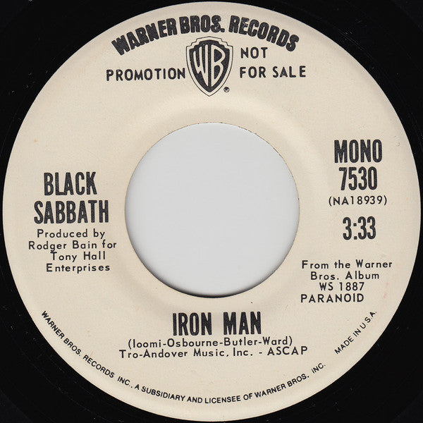 Black Sabbath : Iron Man (7", Single, Mono, Promo)