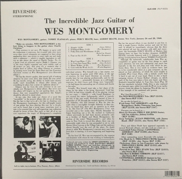 Wes Montgomery : The Incredible Jazz Guitar Of Wes Montgomery (LP, Album, RE)