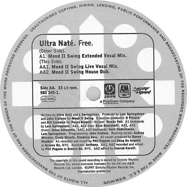 Ultra Naté : Free (The Mood II Swing Mixes) (12", Single)
