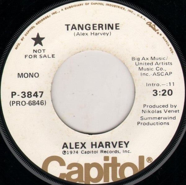 Alex Harvey (2) : Tangerine (7", Mono, Promo)