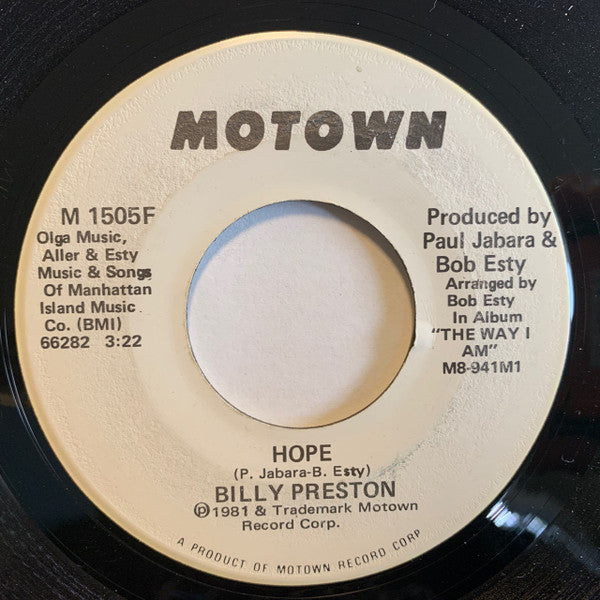 Billy Preston : Hope (7", Single, Promo)