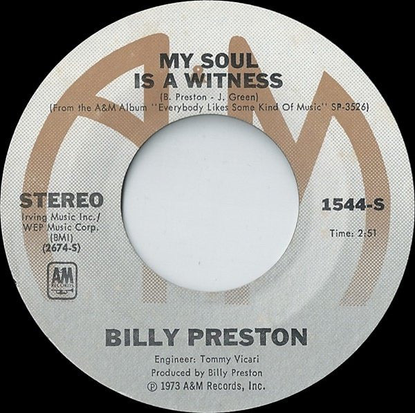 Billy Preston : Nothing From Nothing / My Soul Is A Witness (7", Styrene, Pit)