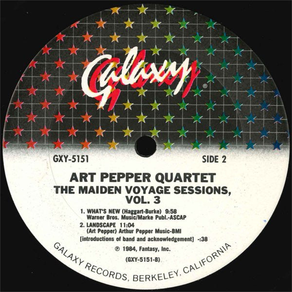 Art Pepper Quartet : The Maiden Voyage Sessions, Vol. 3 (LP, Album)