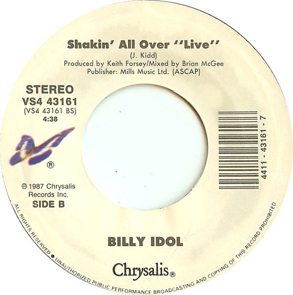 Billy Idol : Mony Mony (Live) (7", Single, Styrene, Car)