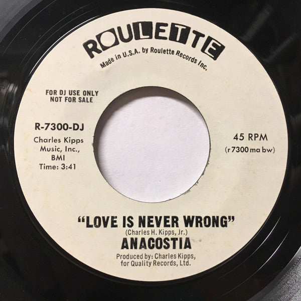 Anacostia : Love Is Never Wrong (7", Single, Promo)