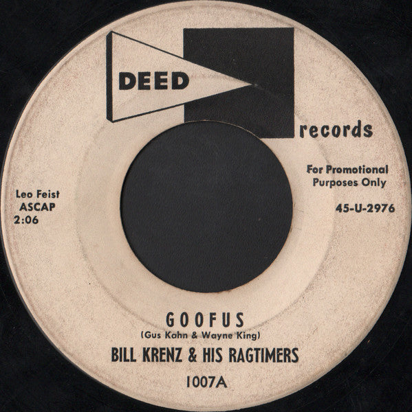 Bill Krenz & His Ragtimers : Goofus (7", Promo)