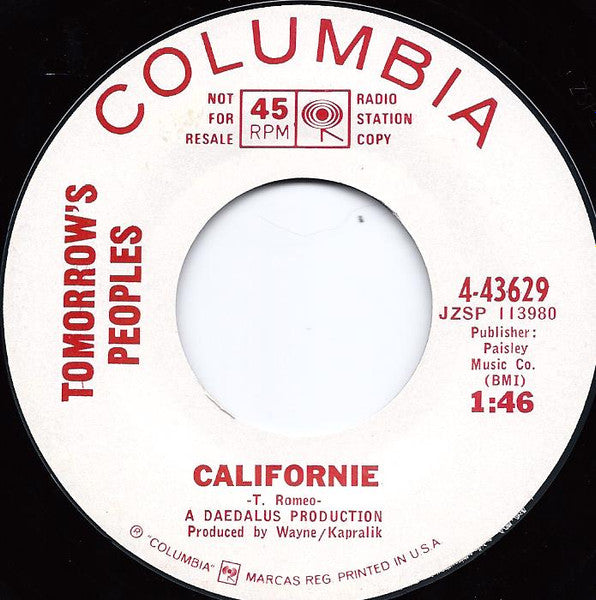 Tomorrow's Peoples : Sting Ray's Back In Town / Californie (7", Single, Promo)