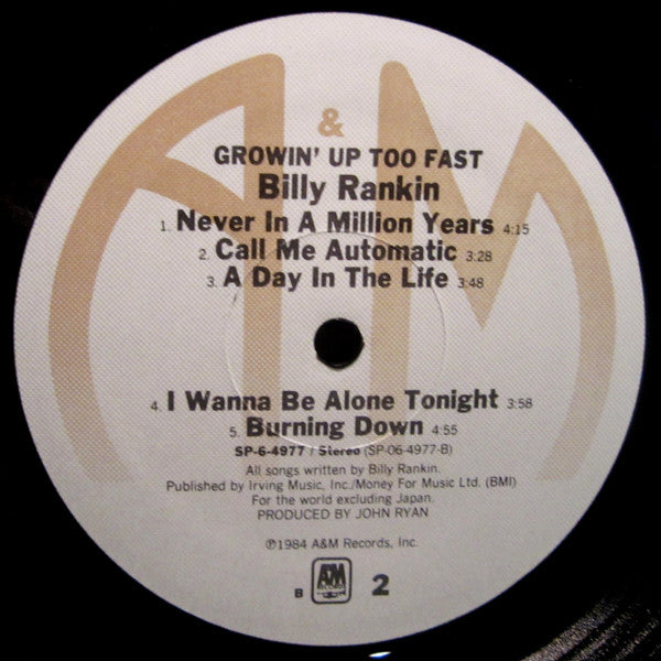 Billy Rankin : Growin' Up Too Fast (LP, Album, Ele)