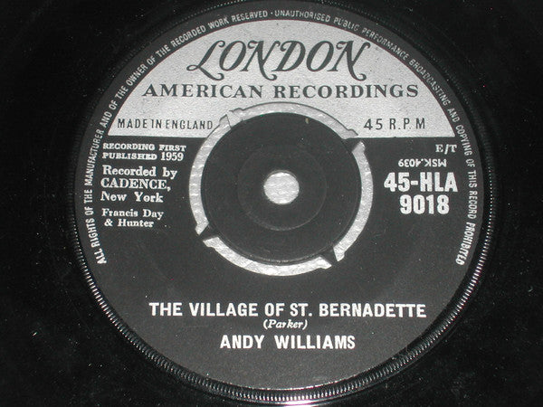 Andy Williams : The Village Of St. Bernadette (7", Single)