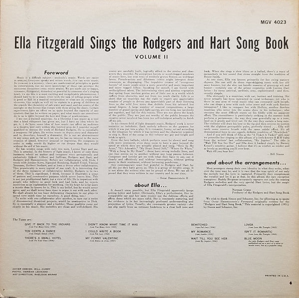 Ella Fitzgerald : Sings The Rodgers And Hart Song Book Volume 2 (LP, Album, Mono)