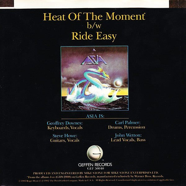 Asia (2) : Heat Of The Moment (7", Single, Spe)