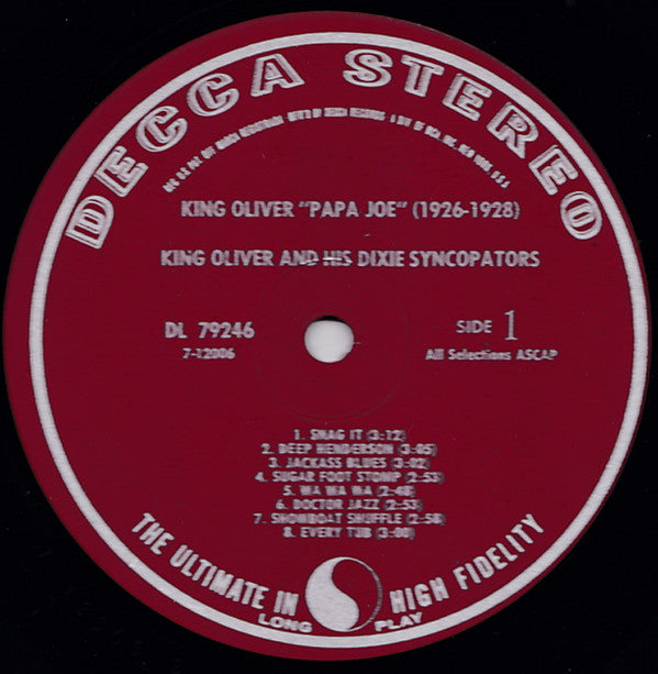 King Oliver And His Dixie Syncopators* : King Oliver "Papa Joe" (1926-1928) (LP, Comp)