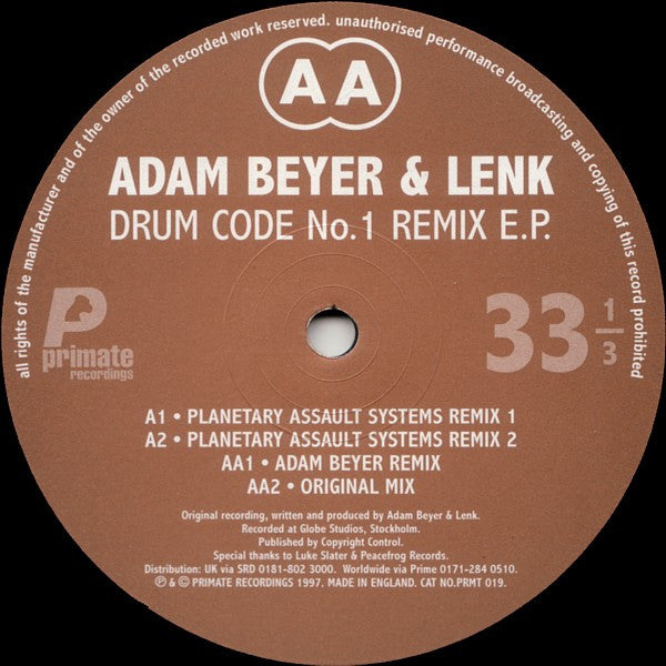 Adam Beyer & Lenk : Drum Code No.1 Remix E.P. (12", EP)