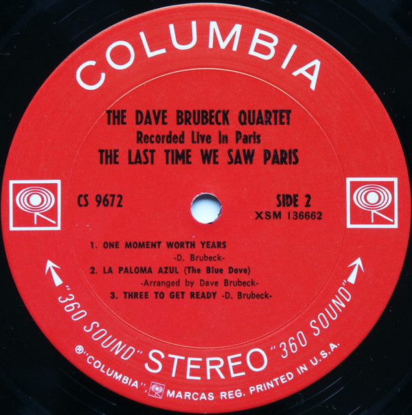 The Dave Brubeck Quartet : The Last Time We Saw Paris (LP, Album, Pit)