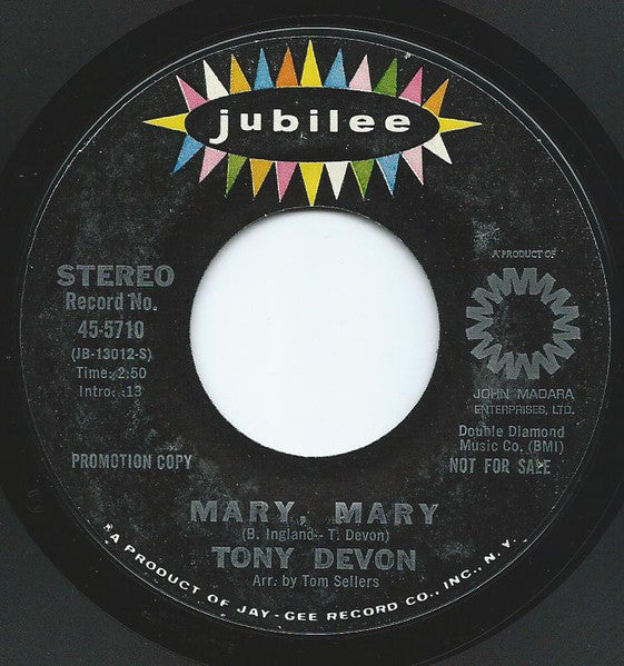 Tony Devon : Mary, Mary (7", Mono, Promo)