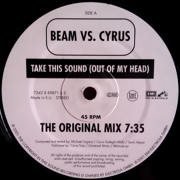 Beam vs. Cyrus : Take This Sound (Out Of My Head) (12")