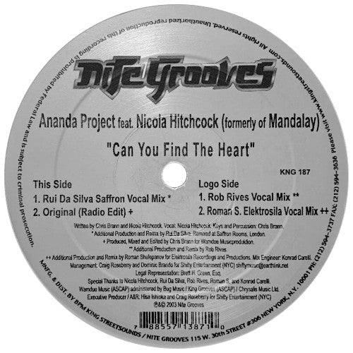 Ananda Project* Featuring Nicola Hitchcock : Can You Find The Heart (12")