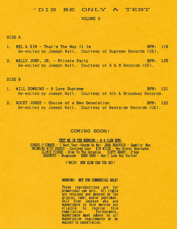 Various : 'Dis Be Only A Test Volume 3 (12", EP, TP)