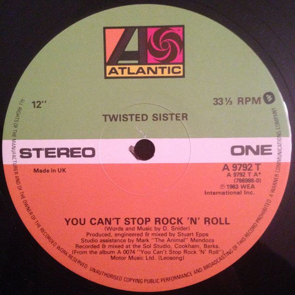 Twisted Sister : You Can't Stop Rock 'N' Roll (12", Single)