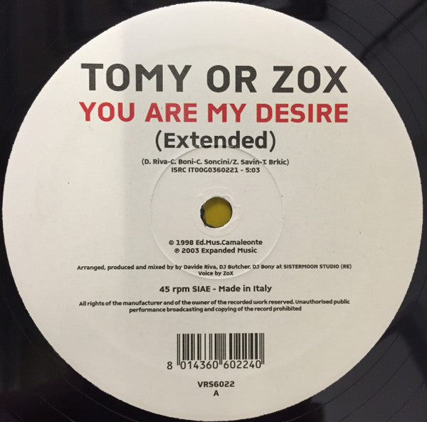 Tomy Or Zox : You Are My Desire (12")