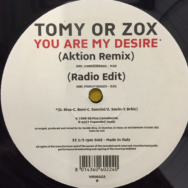 Tomy Or Zox : You Are My Desire (12")