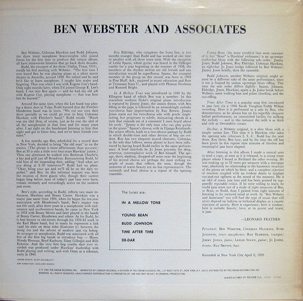 Ben Webster : Ben Webster And Associates (LP, Album, RE)