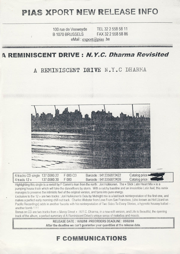 A Reminiscent Drive : N.Y.C Dharma Revisited (12", Single)