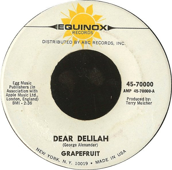 Grapefruit : Dear Delilah (7", Single)