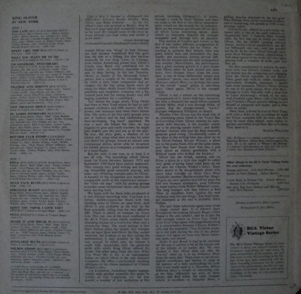 King Oliver And His Orchestra* : King Oliver In New York (LP, Comp)