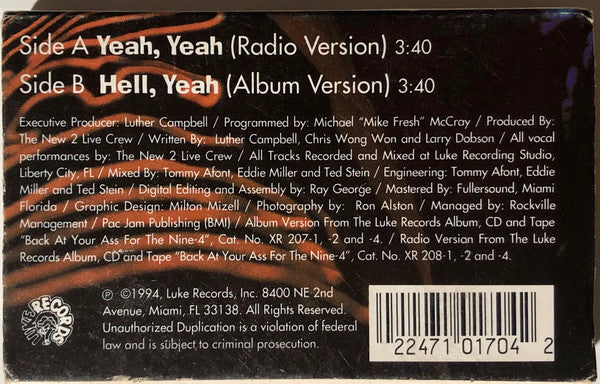 The New 2 Live Crew : Yeah, Yeah (Cass, Single, Dol)