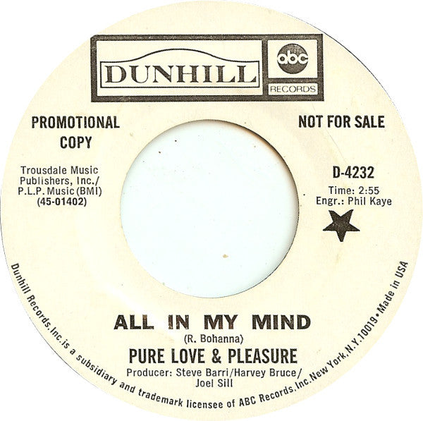 Pure Love & Pleasure* : All In My Mind (7", Promo)