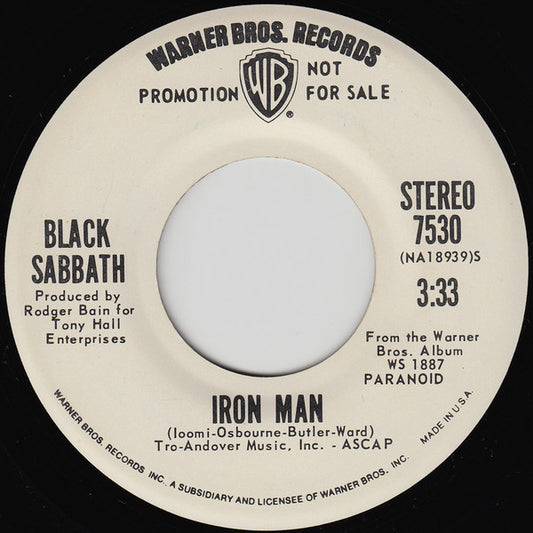 Black Sabbath : Iron Man (7", Single, Mono, Promo)