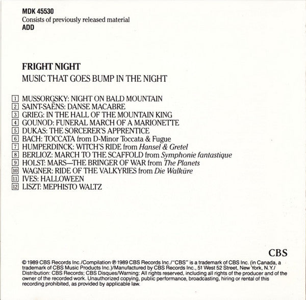 Various : Fright Night (CD, Album, Comp)