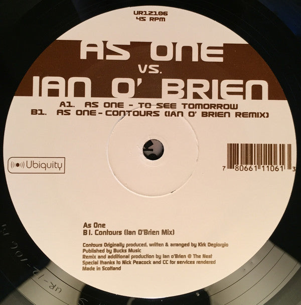 As One Vs. Ian O'Brien : To See Tomorrow / Contours (12", Ltd)