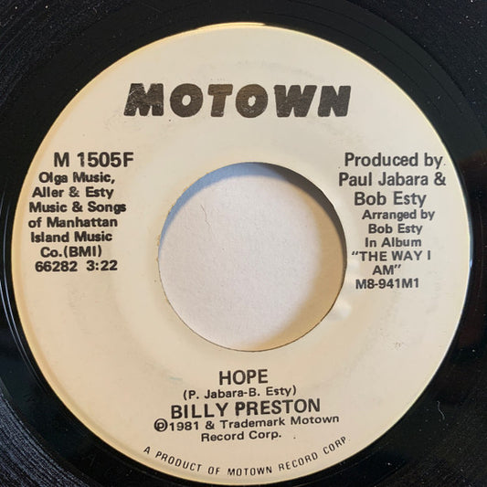 Billy Preston : Hope (7", Single, Promo)