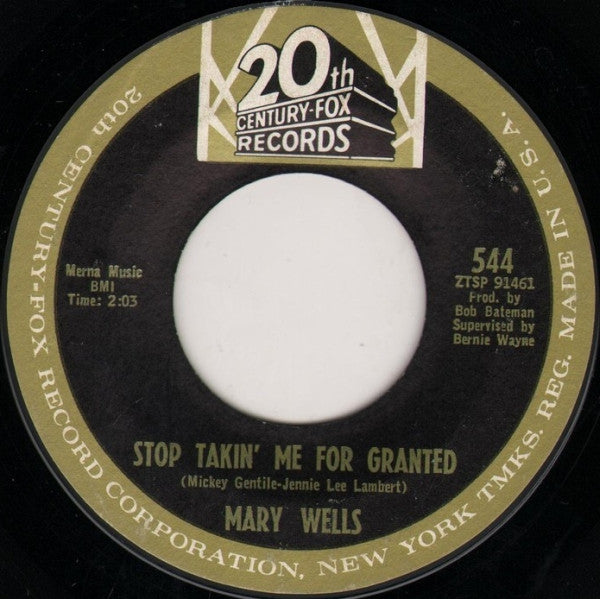 Mary Wells : Ain't It The Truth / Stop Takin' Me For Granted (7", Mono, Styrene, gol)